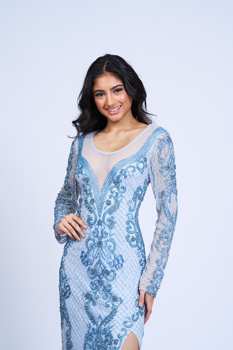 Sapphire Serenade Beaded Gown