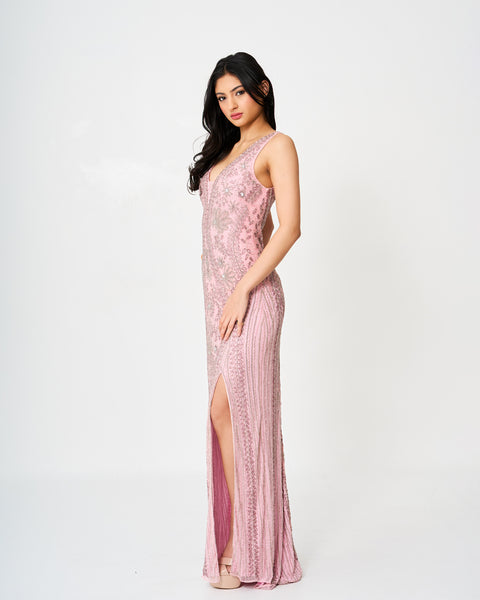 Enchanted Evening Blush Pink Sequined Gown
